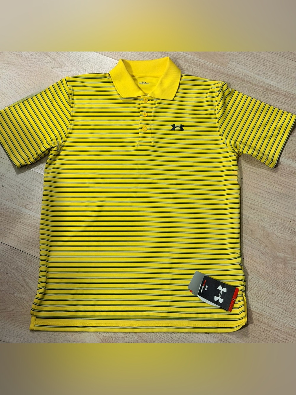 Under Armour Yellow Polo with Navy Stripes